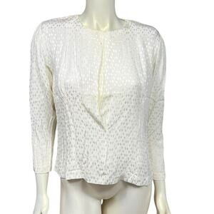 Classic Directions Petite Vintage White Silk Textured Blouse Top Size 8P USA